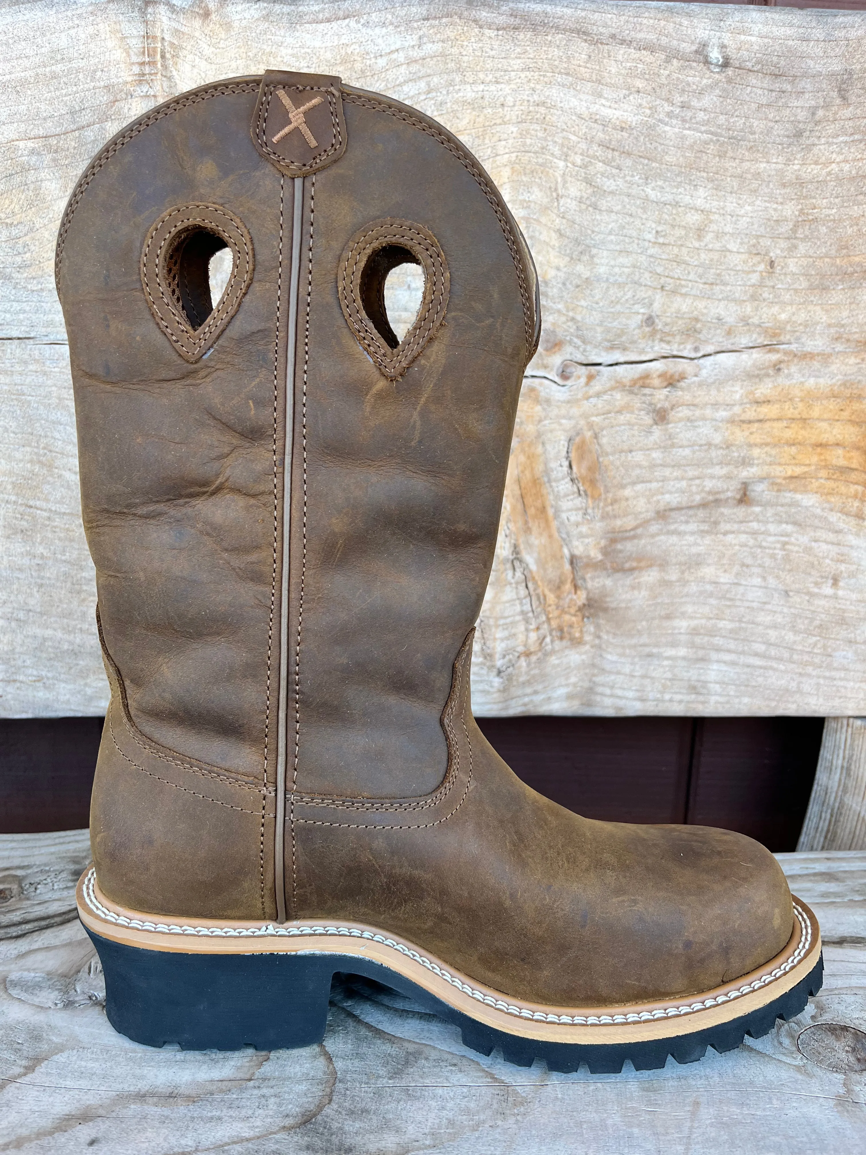 Twisted X Men's Distressed Saddle & Saddle 12" Pull On Logger Boots MLGCW01