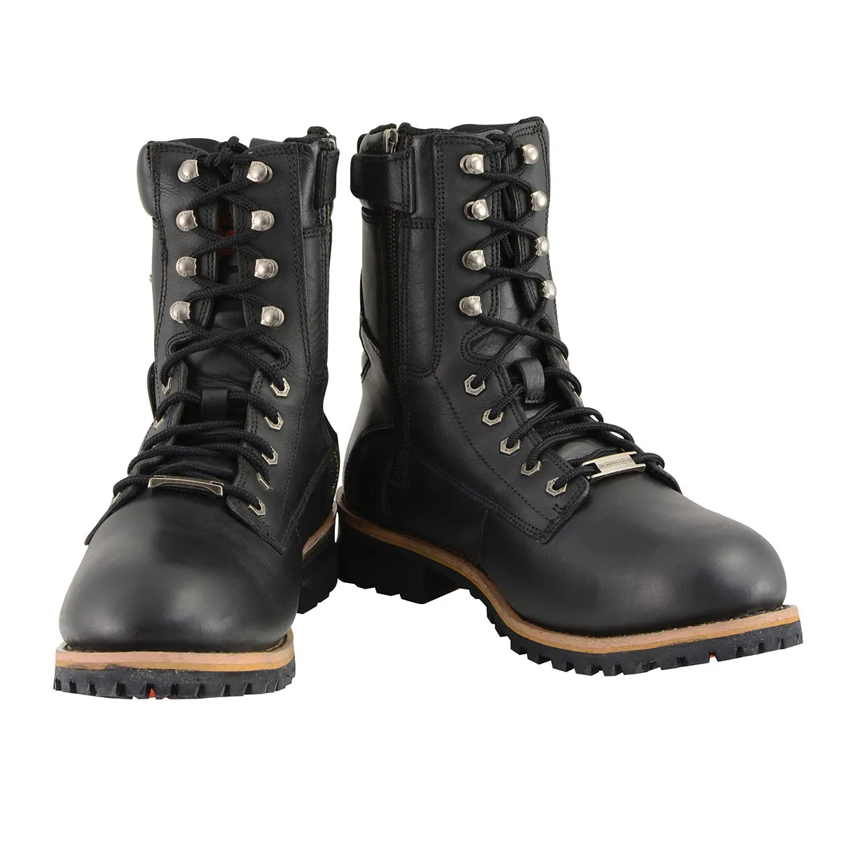 WIDE MBM9095W Men's Classic Black ‘Wide Width’ Lace-Up Logger Boots with Side Zipper