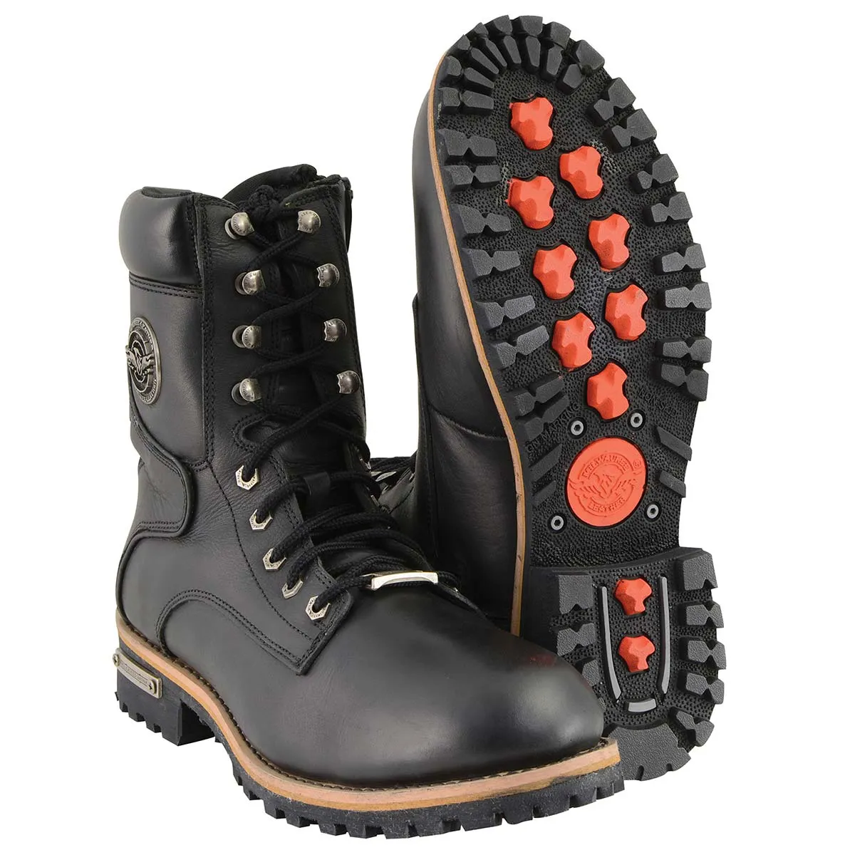 WIDE MBM9095W Men's Classic Black ‘Wide Width’ Lace-Up Logger Boots with Side Zipper