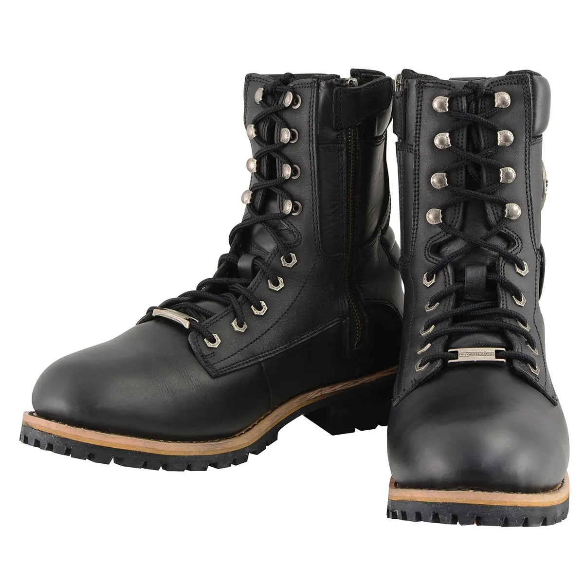 WIDE MBM9095W Men's Classic Black ‘Wide Width’ Lace-Up Logger Boots with Side Zipper
