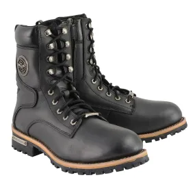 WIDE MBM9095W Men's Classic Black ‘Wide Width’ Lace-Up Logger Boots with Side Zipper