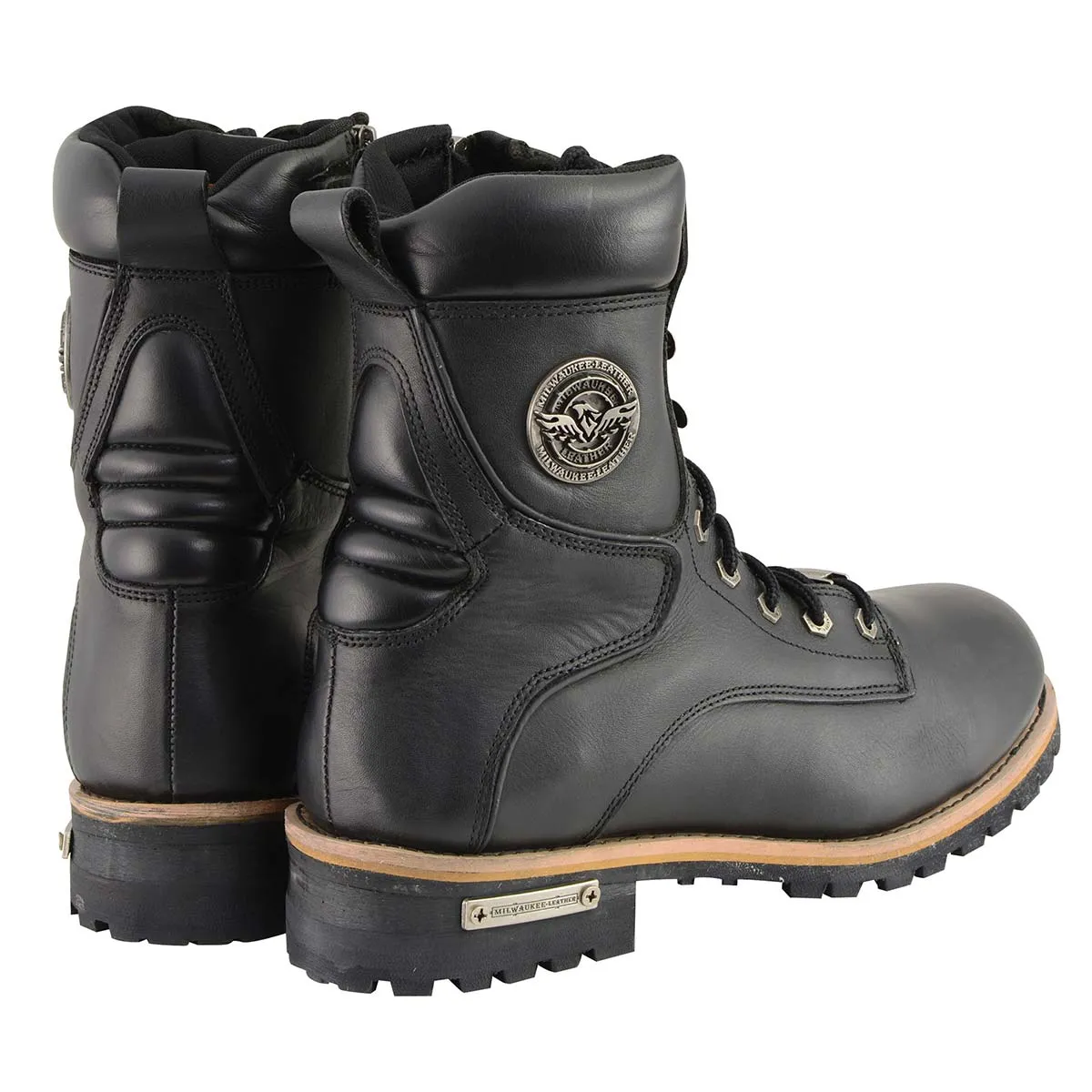 WIDE MBM9095W Men's Classic Black ‘Wide Width’ Lace-Up Logger Boots with Side Zipper