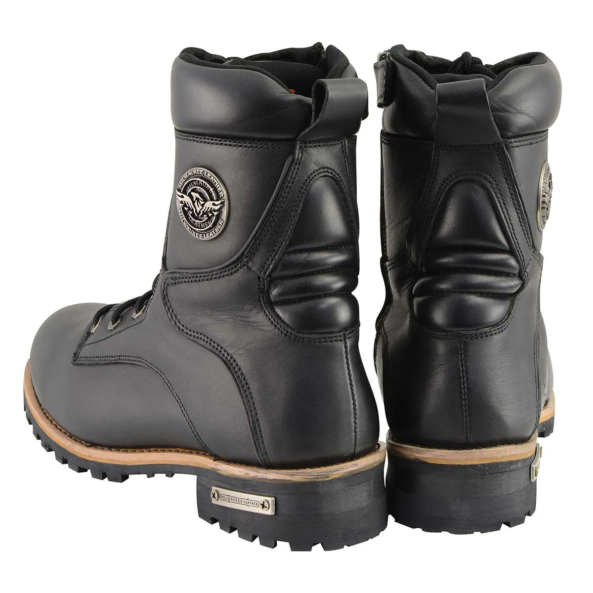 WIDE MBM9095W Men's Classic Black ‘Wide Width’ Lace-Up Logger Boots with Side Zipper