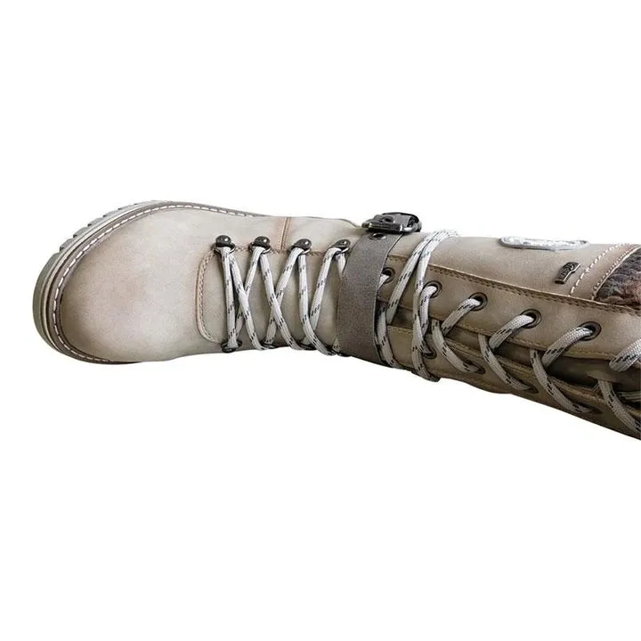 Women Buckle Lace Knitted Mid-calf Boots