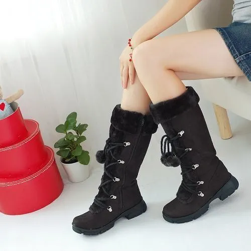 Women Fur Boots Ladies Winter Shoes Woman Zipper Casual Knee Boots