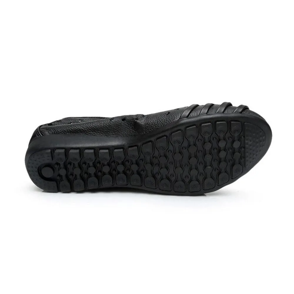 Women Hollow Out Genuine Leather Slip On Loafers Casual Shoes Sandals Flats