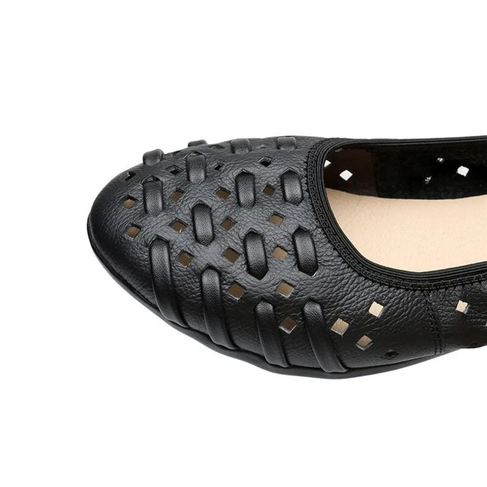 Women Hollow Out Genuine Leather Slip On Loafers Casual Shoes Sandals Flats
