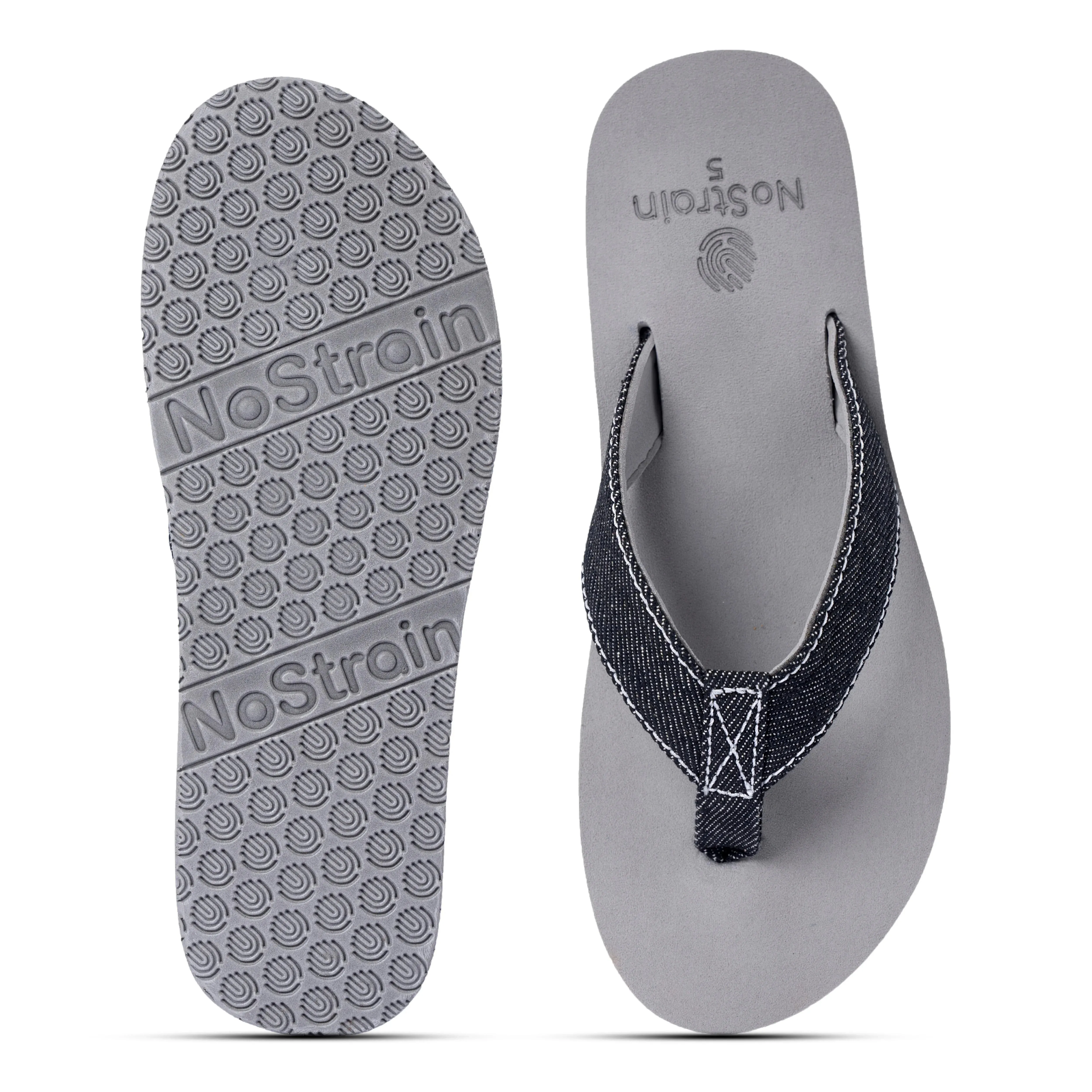 Women’s Grey & Black Denim Arch Slippers – Stylish, Lightweight & Arch Support Comfort